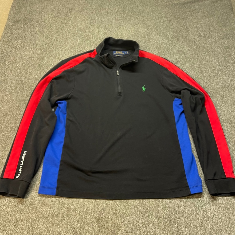 Polo Ralph Lauren Mens Large Pima Soft Touch Quarter Zip Pullover Black Red Blue